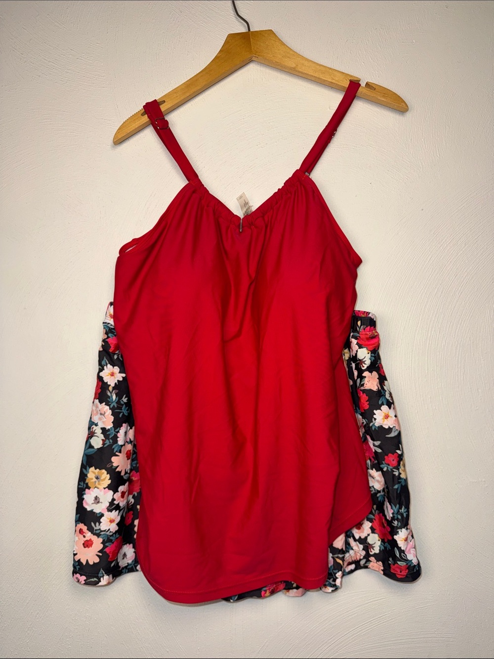 Red Floral-Accent Tankini and Skirt swimsuit